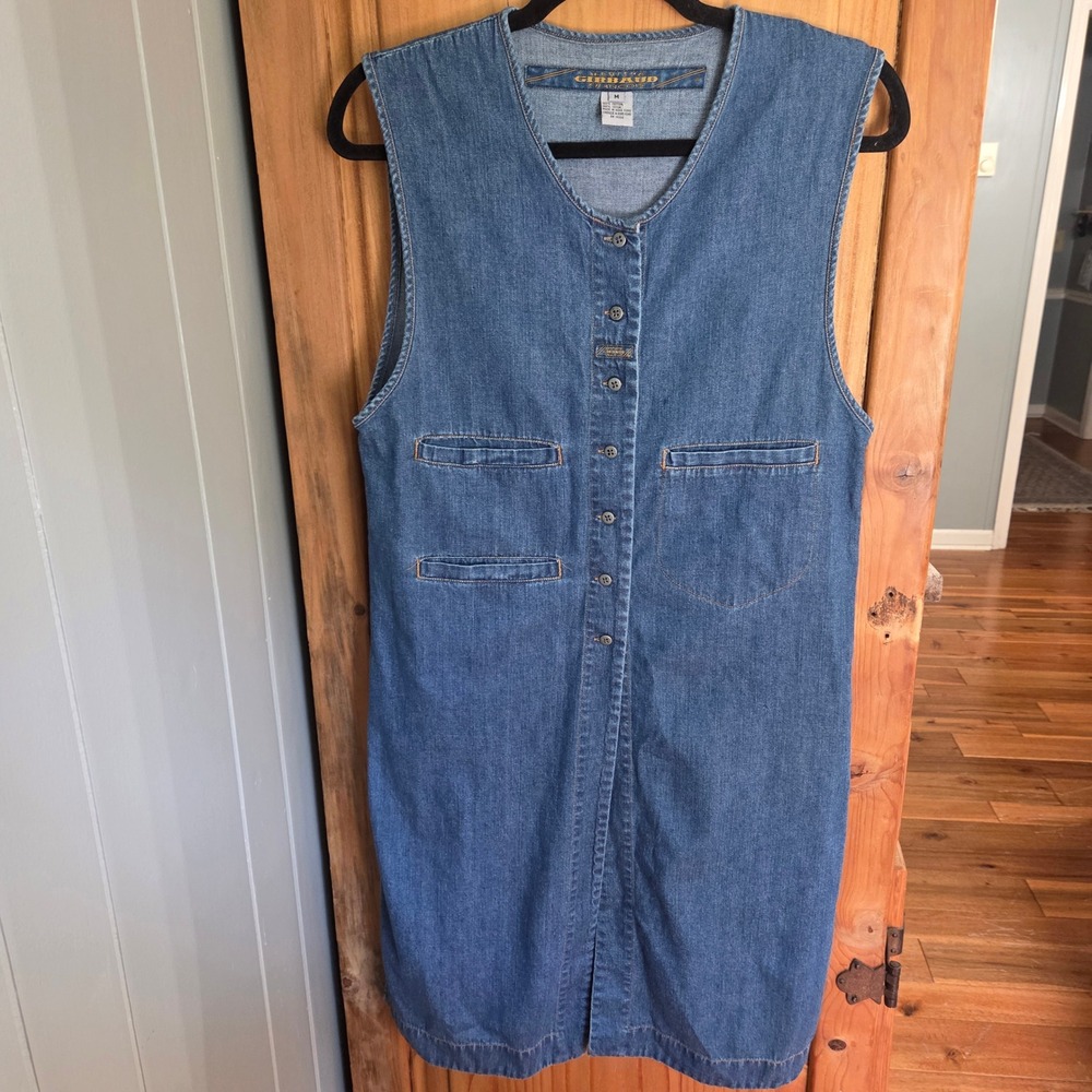 Vintage Marithe Francois Girbaud Denim Dress Button Front Slit Womens M